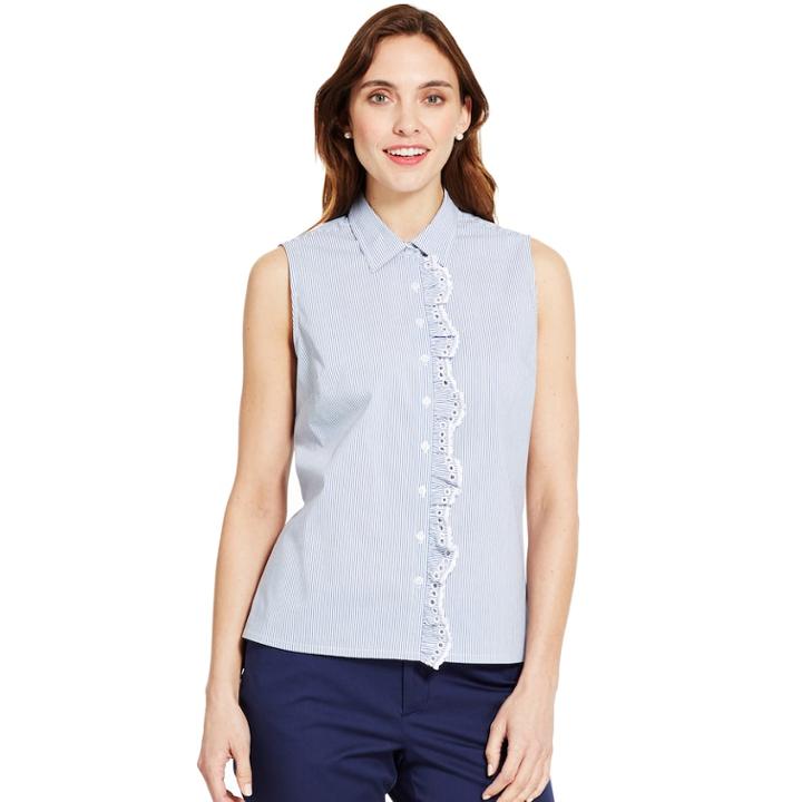 Womens Izod Eyelet Ruffle Sleeveless Shirt, Size: Large, Surf The Web Combo