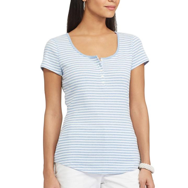 Chaps, Women's Slubbed Henley, Size: Xl, Blue