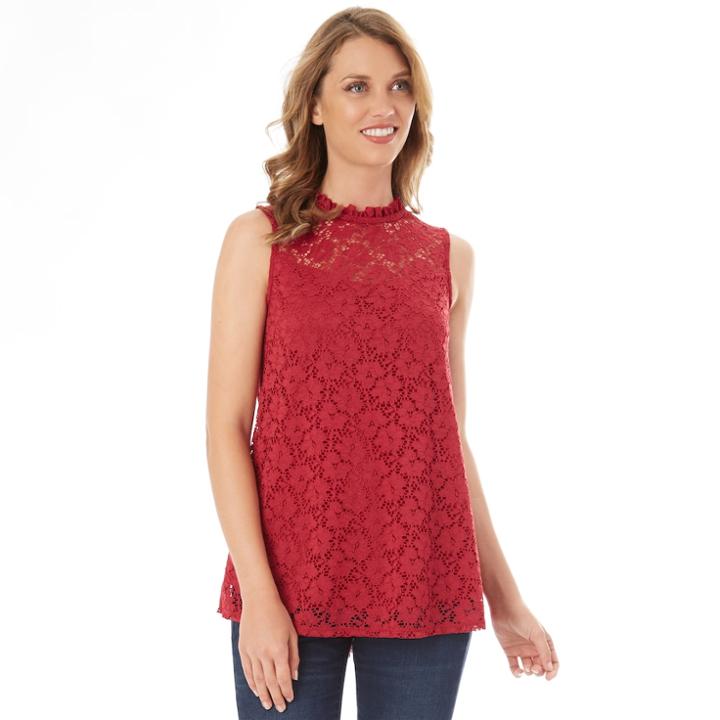 Women's Ab Studio Lace Swing Tank, Size: Medium, Dark Red