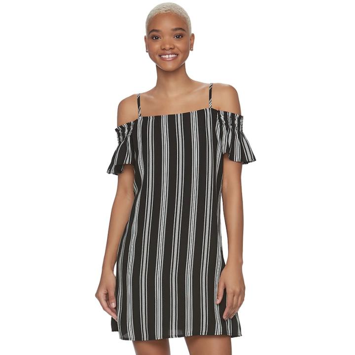 Juniors' Candie's&reg; Smocked Cold-shoulder Dress, Teens, Size: Large, Black