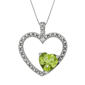 Sterling Silver Peridot And Diamond Accent Heart Pendant, Women's, Size: 18, Green