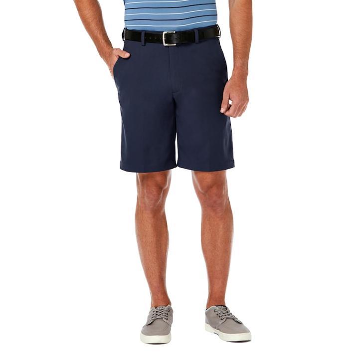 Men's Haggar&reg; Cool 18&reg; Pro Straight-fit Solid Flat-front Shorts, Size: 34, Blue (navy)
