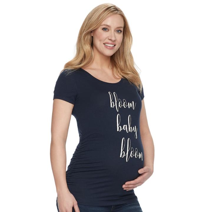 Maternity A:glow Ruched Graphic Tee, Women's, Size: M-mat, Dark Blue
