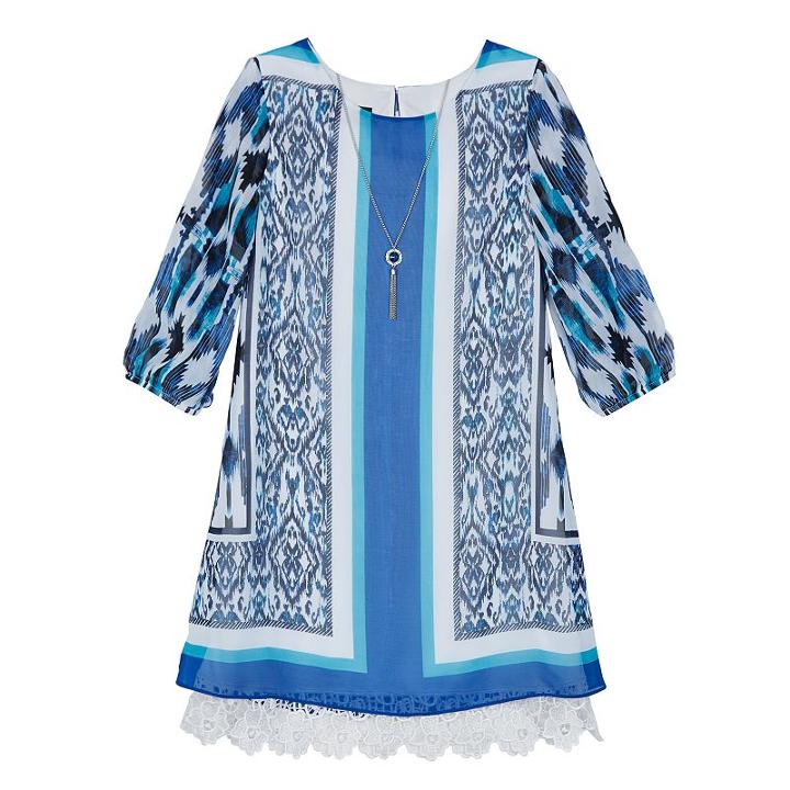 Girls 7-16 Iz Amy Byer 3/4-sleeve Printed Shift Dress With Necklace, Size: 12, Ovrfl Oth
