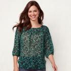 Women's Lc Lauren Conrad Printed Chiffon Peasant Top, Size: Xl, Dark Grey