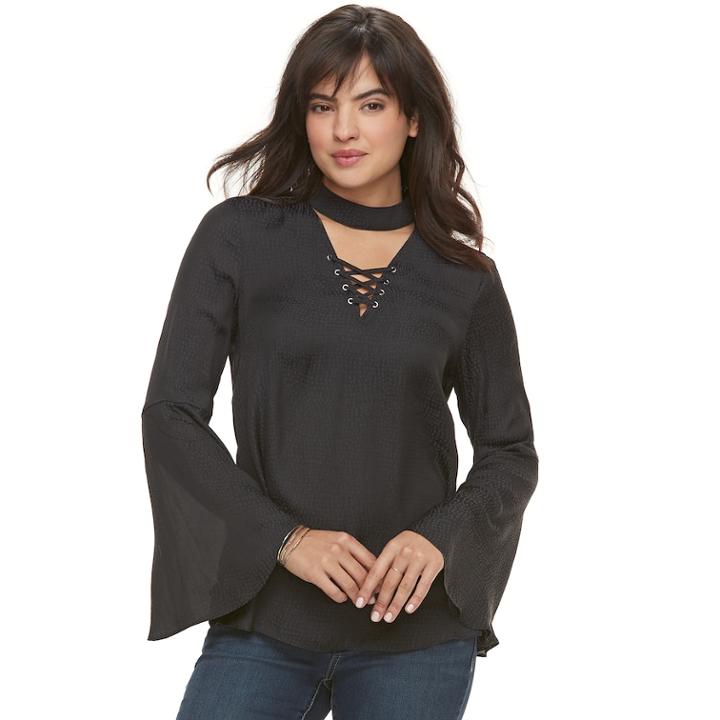 Women's Jennifer Lopez Lace-up Choker Neck Top, Size: Xl, Black