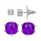 City Rox Cubic Zirconia Stud Earring Set, Women's, Purple