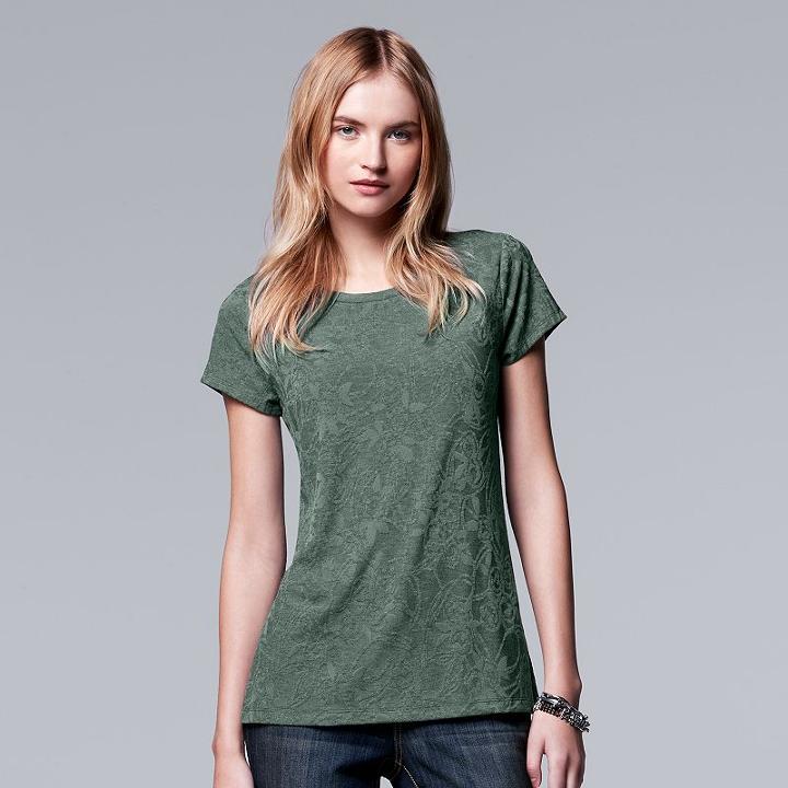 Petite Simply Vera Vera Wang Abstract Jacquard Tee, Women's, Size: M Petite, Green
