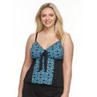Plus Size A Shore Fit Tummy Slimmer Bow-front Tankini Top, Women's, Size: 16 W, Blue