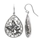 Brilliance Silver Plated Marcasite Butterfly Teardrop Earrings, Women's, Black