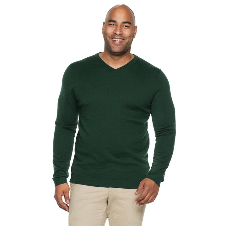 Big & Tall Apt. 9&reg; Modern-fit Wool-blend Merino V-neck Sweater, Men's, Size: Xl Tall, Dark Green