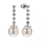 Silver Tone Simulated Pearl And Simulated Crystal Linear Drop Earrings, Women's, Multicolor