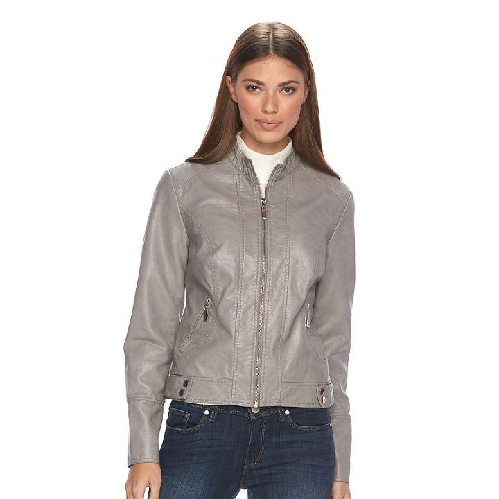 Women's Apt. 9&reg; Faux-leather Moto Jacket, Size: Medium, Light Grey