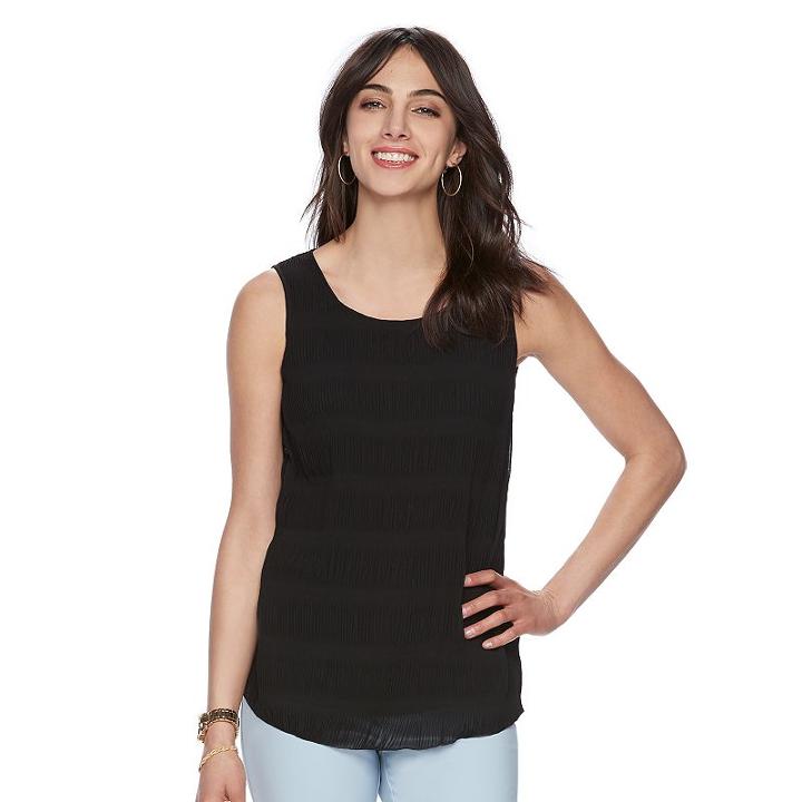 Women's Elle&trade; Crinkle Mixed-media Tank, Size: Large, Black