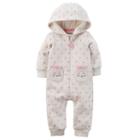 Baby Girl Carter's Hooded Polka-dot Fleece Coverall, Size: 12 Months, Light Grey