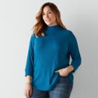 Plus Size Sonoma Goods For Life&trade; Essential Ribbed Mockneck Tee, Women's, Size: 2xl, Blue