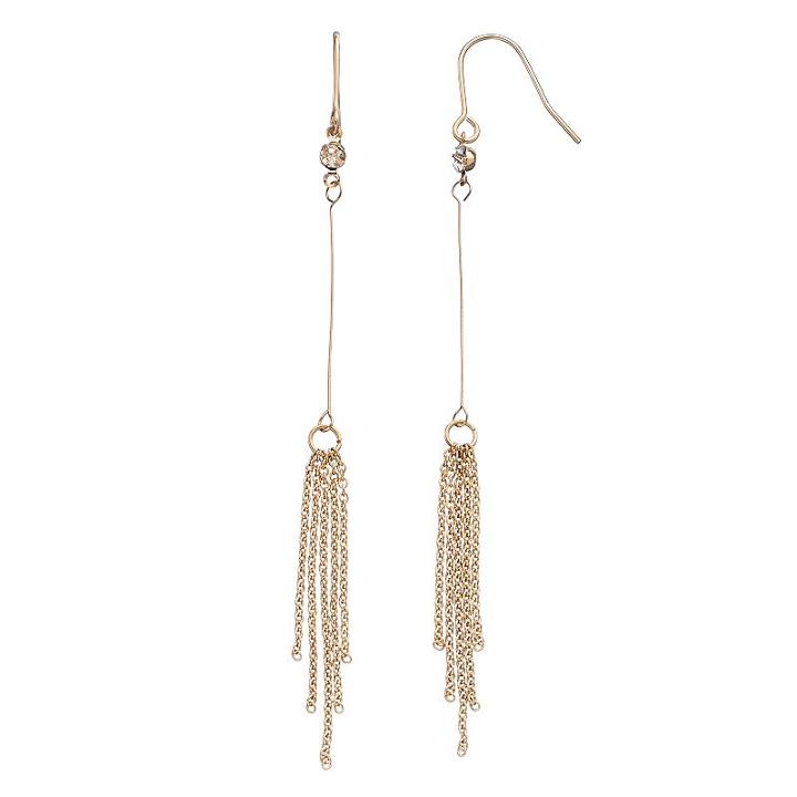 Simulated Crystal Chain Fringe Linear Drop Earrings, Women's, Gold