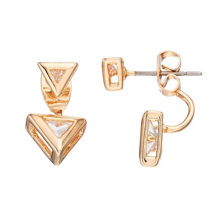 Lc Lauren Conrad Cubic Zirconia Nickel Free Triangle Front Back Earrings, Women's, Gold