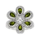 Sterling Silver Chrome Diopside & White Zircon Flower Ring, Women's, Size: 8, Green