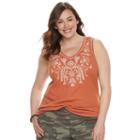 Plus Size Sonoma Goods For Life&trade; Embroidered Tank, Women's, Size: 2xl, Drk Orange