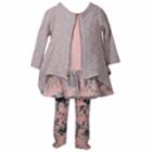 Girls 4-6x Bonie Jean 3-piece Floral Dress, Cardigan & Leggings Set, Size: 4, Grey