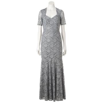 Women's 1 By 8 Glitter Lace Evening Gown, Silver