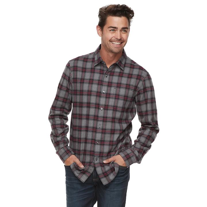 Men's Apt. 9&reg; Brushed Flannel Button-down Shirt, Size: Large, Med Grey