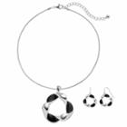 Black Twisted Round Pendant Necklace & Drop Earring Set, Women's