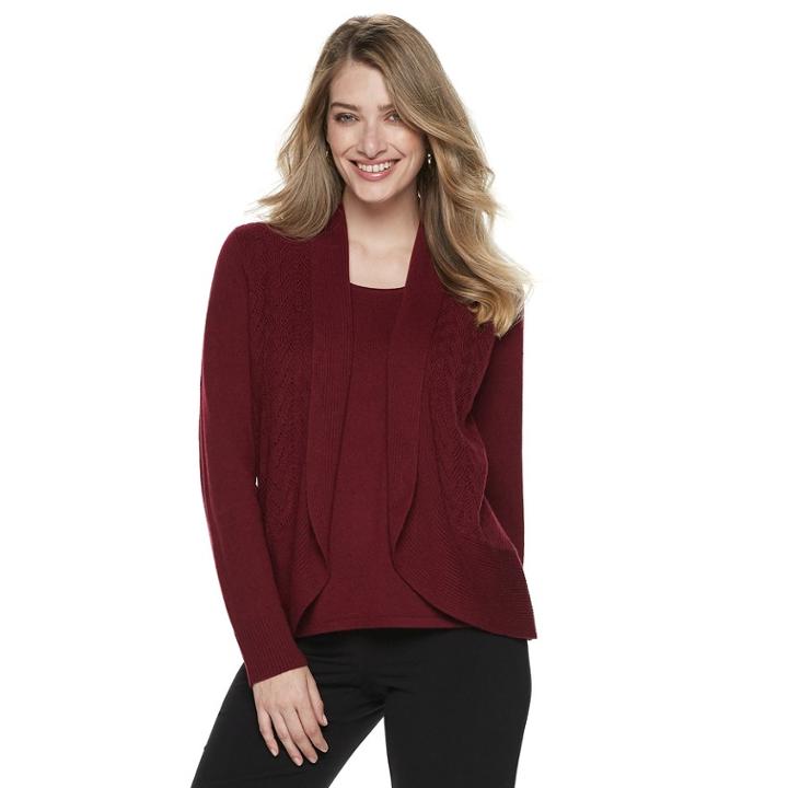 Women's Napa Valley Pointelle Mock-layer Cardigan, Size: Large, Dark Red
