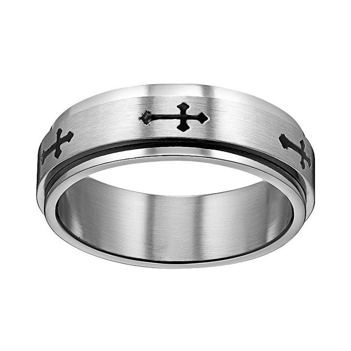 Stainless Steel Sideways Cross Spinner Band, Men's, Size: 12, Grey