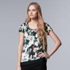 Simply Vera Vera Wang, Petite Print Chiffon-trim Tee, Women's, Size: Xl Petite, Blue (navy)