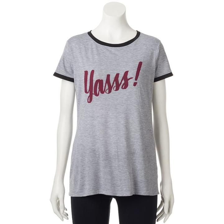 Juniors' The Print Shop Yasss Oversized Graphic Tee, Teens, Size: Xl, Dark Red