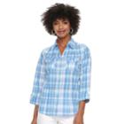 Women's Cathy Daniels Plaid Roll-tab Shirt, Size: Large, Blue