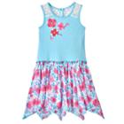 Girls 4-6x Nannette Print Hanky-hem Dress, Girl's, Size: 6, Turquoise/blue (turq/aqua)