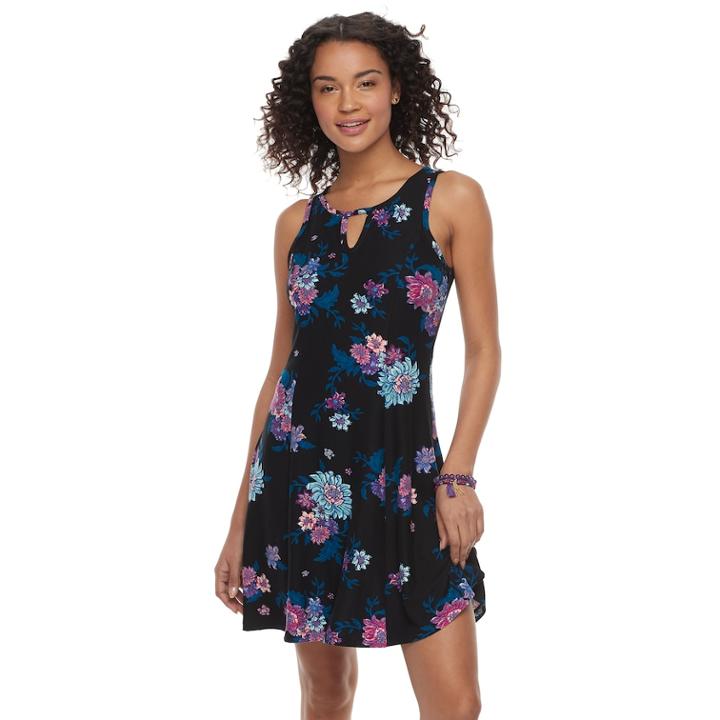 Juniors' Mudd&reg; Print Keyhole Fit & Flare Dress, Teens, Size: Large, Black