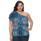 Plus Size Jennifer Lopez Flutter One-shoulder Top, Women's, Size: 2xl, Blue