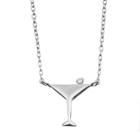 Crystal Sterling Silver Martini Glass Necklace, Women's, Grey