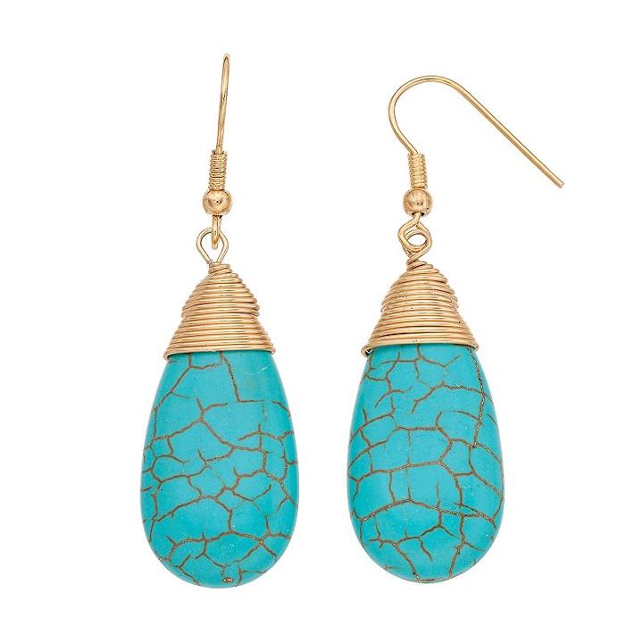 Simulated Turquoise Teardrop Earrings, Women's, Turq/aqua