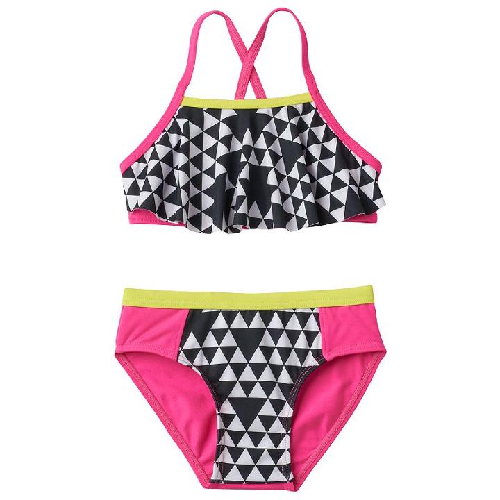 Girls 4-6x Pink Platinum Triangle Print Tankini & Scoop Bottoms Swimsuit Set, Girl's, Size: 5-6, Black