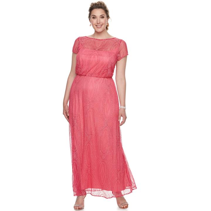 Plus Size Maya Brooke Embroidered Sequin Dress, Women's, Size: 14 W, Dark Red