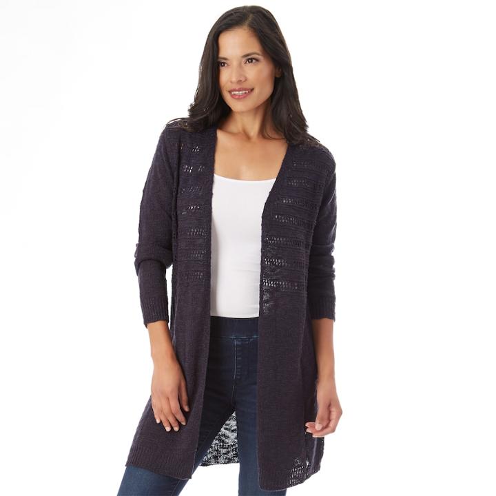 Women's Apt. 9&reg; Pointelle Cardigan, Size: Xl, Blue (navy)