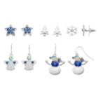 Blue Star, Christmas Tree, Snowflake, Angel & Snowman Nickel Free Earring Set, Women's, Multicolor