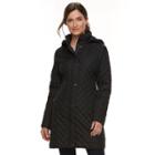 Women's Chaps Long Faux-leather Trim Quilted Jacket, Size: Xl, Black