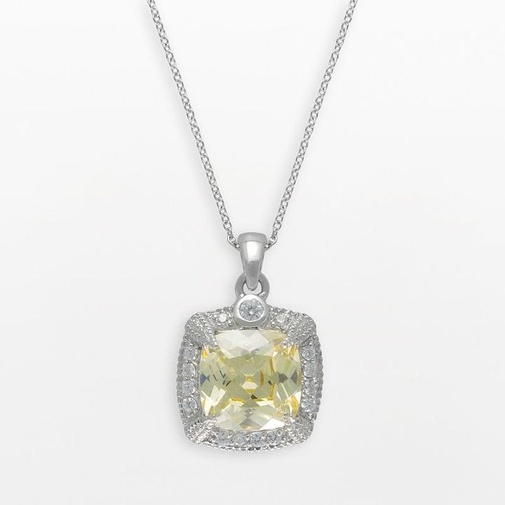 Siri Usa By Tjm Sterling Silver Canary And White Cubic Zirconia Square Frame Pendant, Women's, Size: 18, Yellow