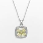 Siri Usa By Tjm Sterling Silver Canary And White Cubic Zirconia Square Frame Pendant, Women's, Size: 18, Yellow