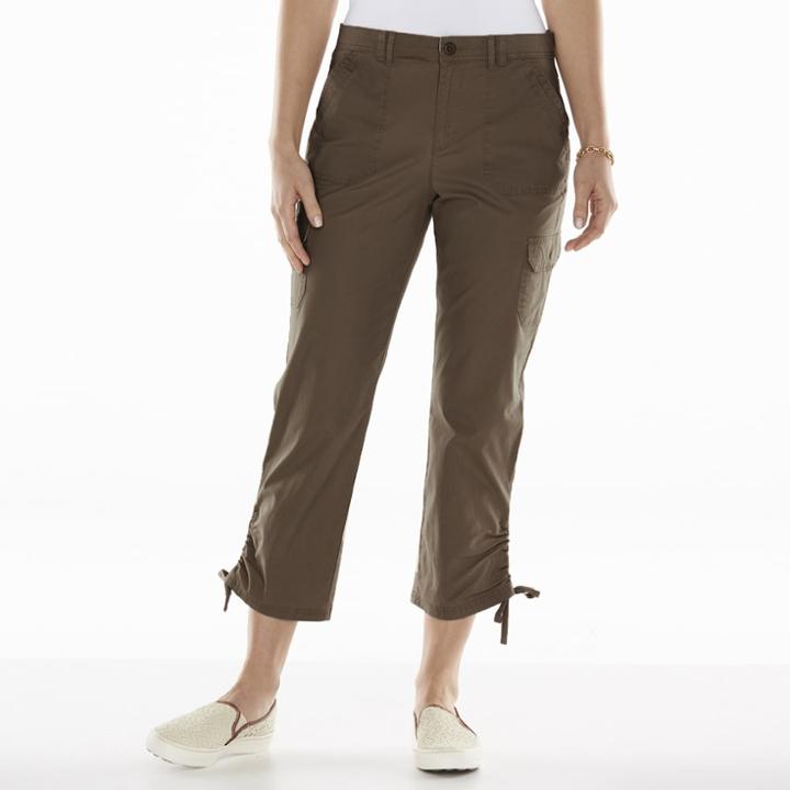 Gloria Vanderbilt Zoey Cargo Crop Pants - Women's, Size: 16, Med Brown