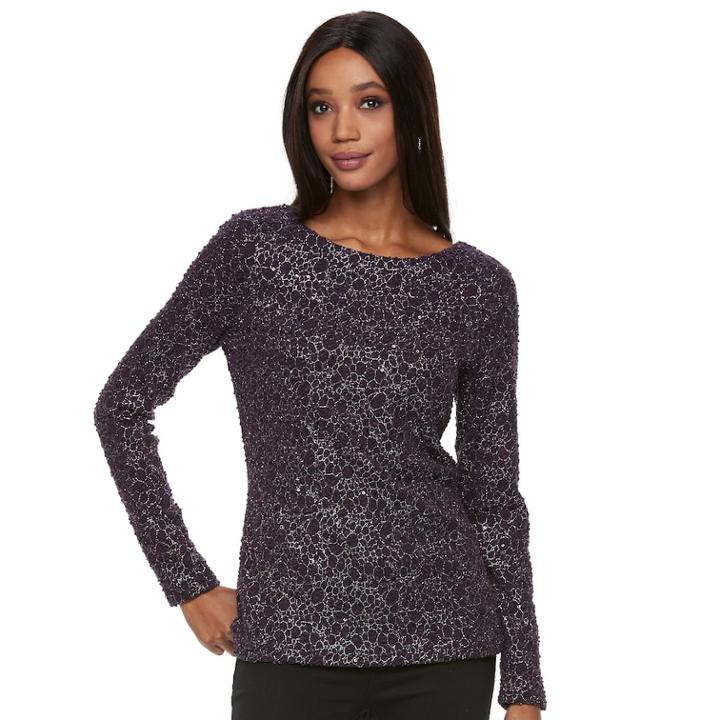 Petite Jennifer Lopez Metallic Boucle Top, Women's, Size: Xl Petite, Purple