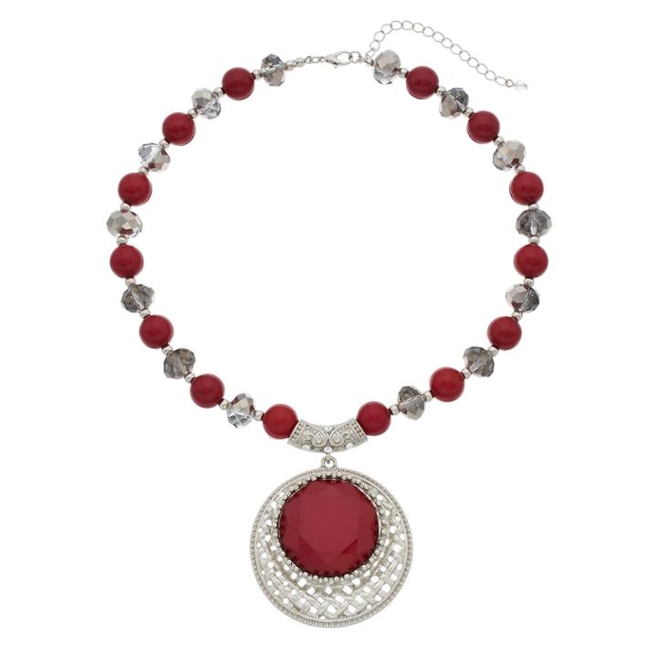 Red Bead Medallion Necklace, Women's
