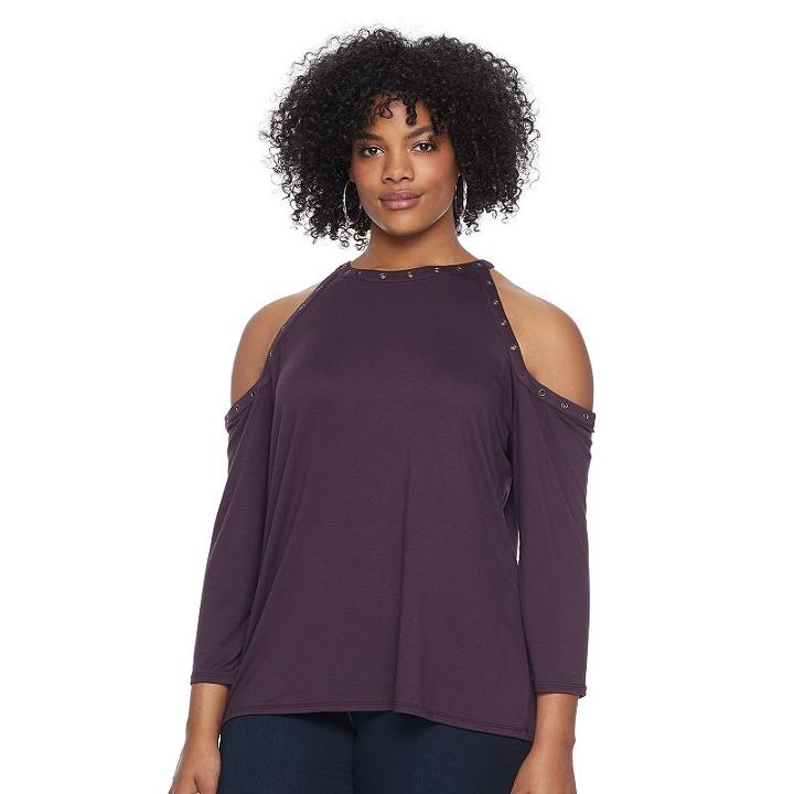 Plus Size Rock & Republic&reg; Grommet Cold-shoulder Top, Women's, Size: 3xl, Purple