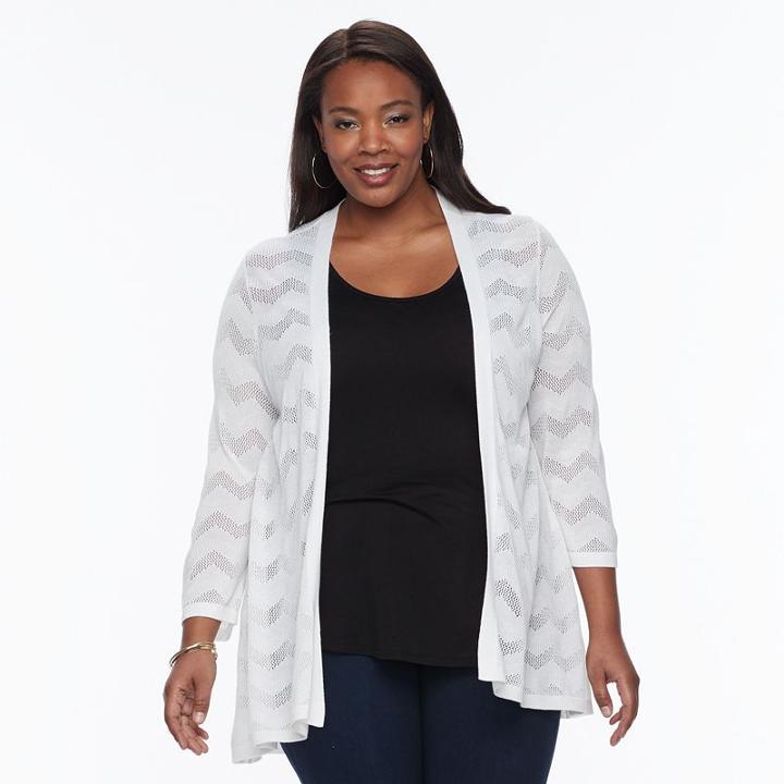 Plus Size Croft & Barrow&reg; Chevron Open-front Cardigan, Women's, Size: 3xl, White